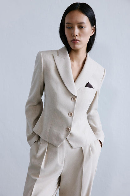 Melanj Dokulu Bej Ceket