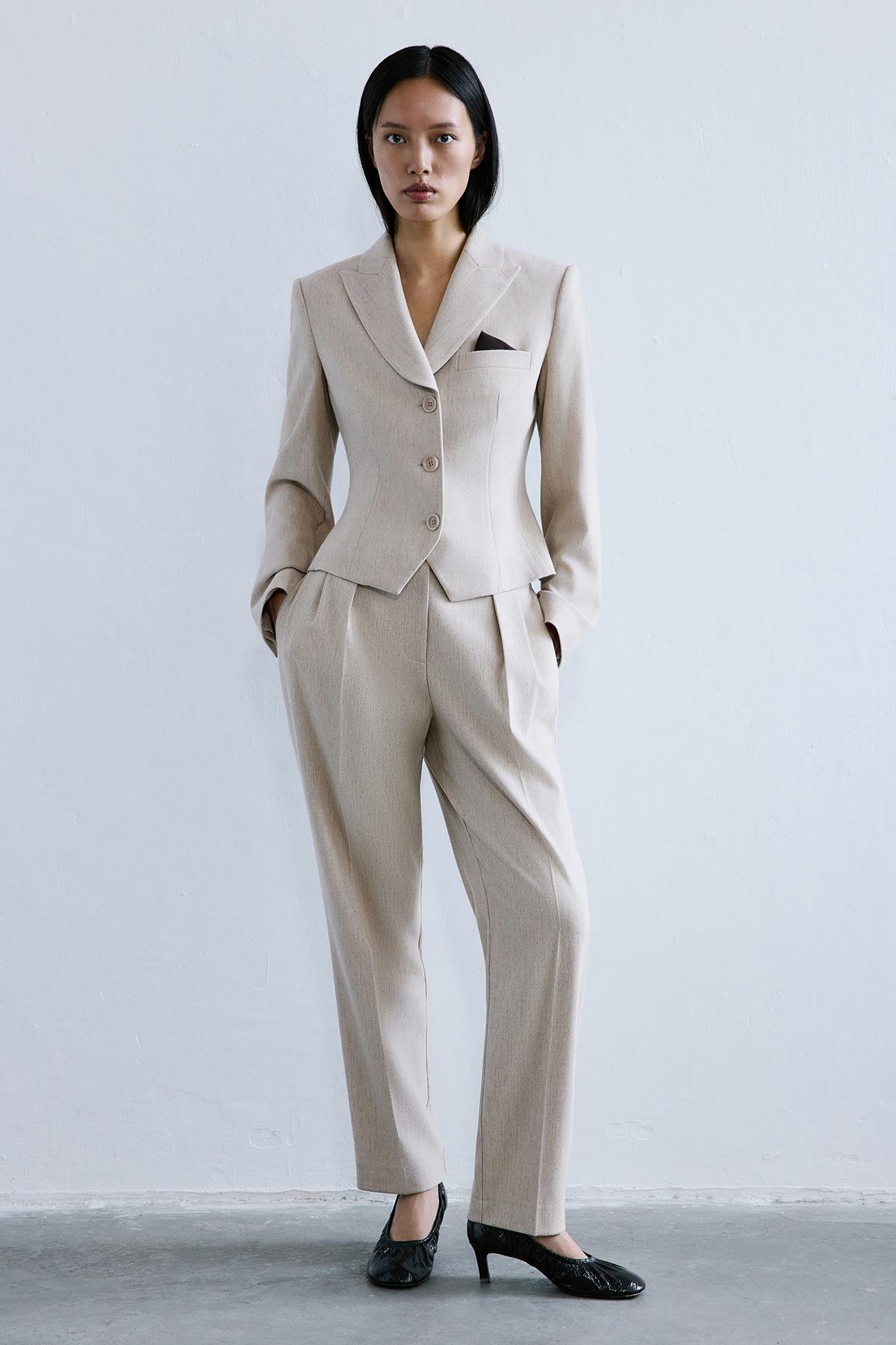 Melanj Dokulu Bej Ceket