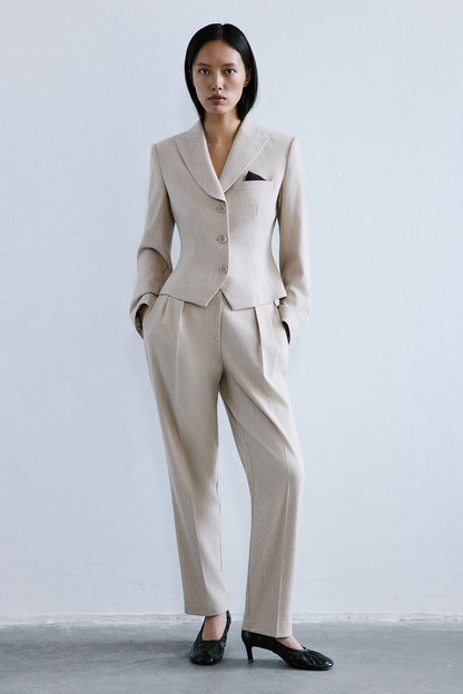 Melanj Dokulu Bej Ceket