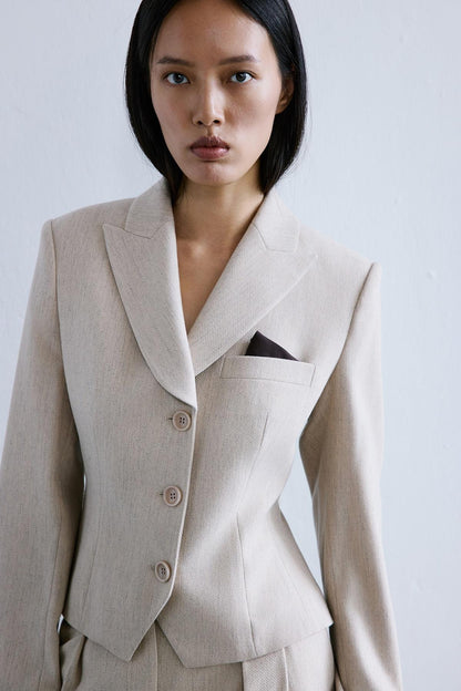 Melanj Dokulu Bej Ceket