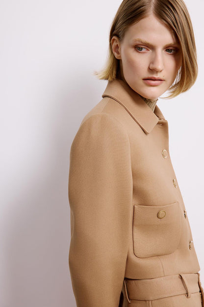 Metal Düğmeli Camel Crop Ceket