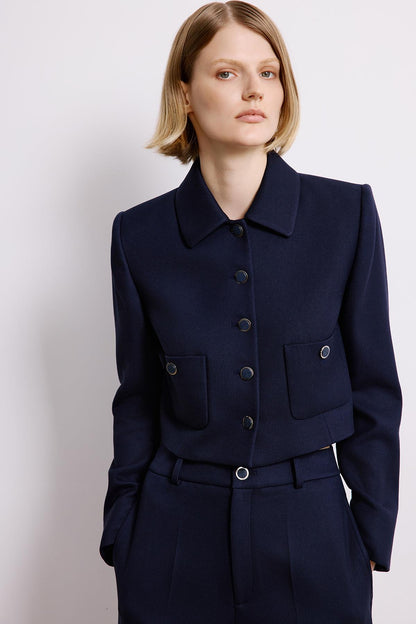 Metal Düğmeli Lacivert Crop Ceket