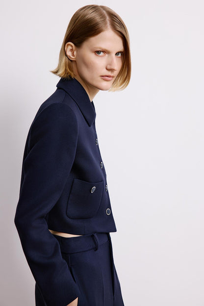 Metal Düğmeli Lacivert Crop Ceket