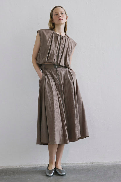 Metal Tokalı Kloş Midi Camel Etek