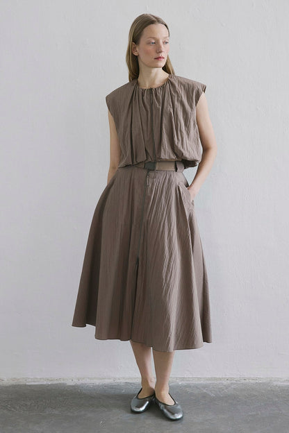 Metal Tokalı Kloş Midi Camel Etek