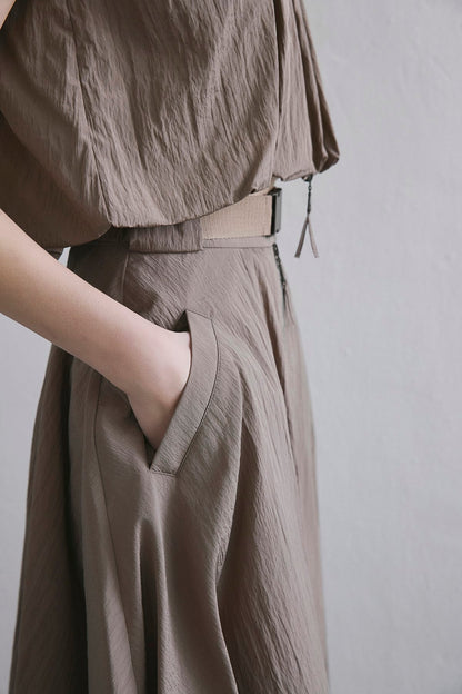 Metal Tokalı Kloş Midi Camel Etek