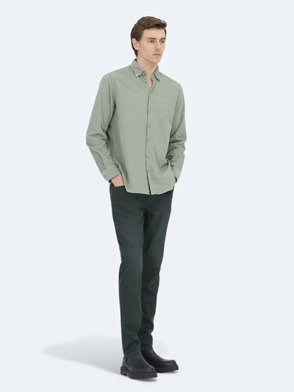 Mint Çizgili Regular Fit Uzun Dokuma Kadife Casual %100 Pamuk Gömlek