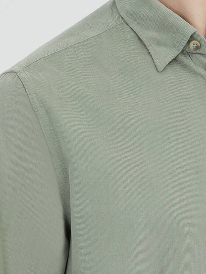 Mint Çizgili Regular Fit Uzun Dokuma Kadife Casual %100 Pamuk Gömlek