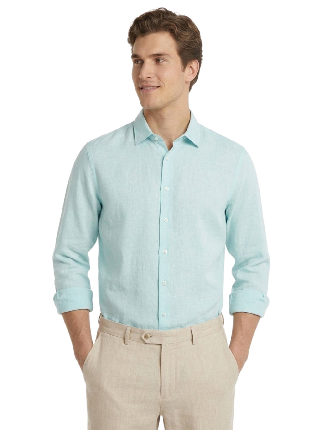 Mint Düz Regular Fit Uzun Dokuma Casual Gömlek