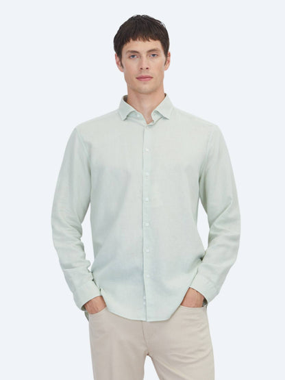 Mint Düz Regular Fit Uzun Dokuma Casual Pamuk Karışımlı Gömlek