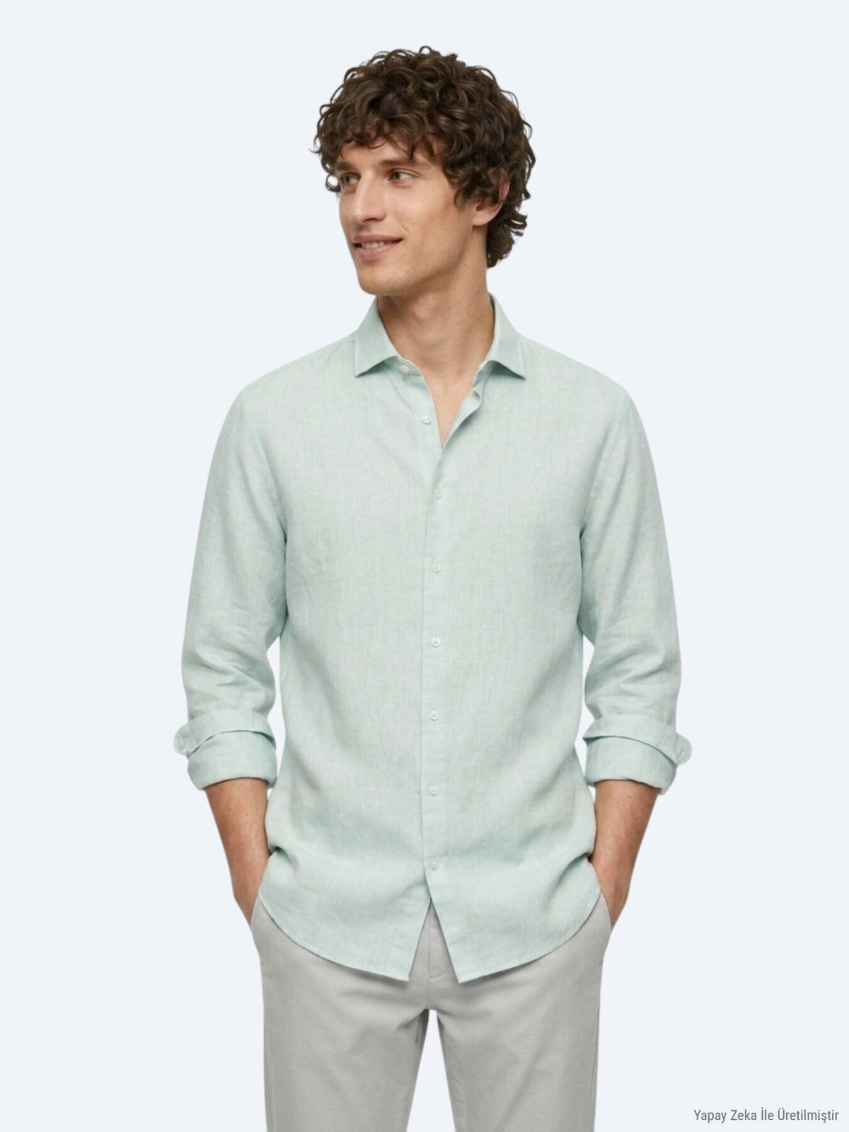 Mint Düz Regular Fit Uzun Dokuma Casual Pamuk Karışımlı Gömlek