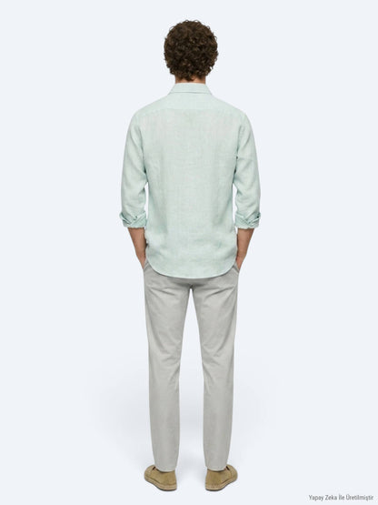 Mint Düz Regular Fit Uzun Dokuma Casual Pamuk Karışımlı Gömlek