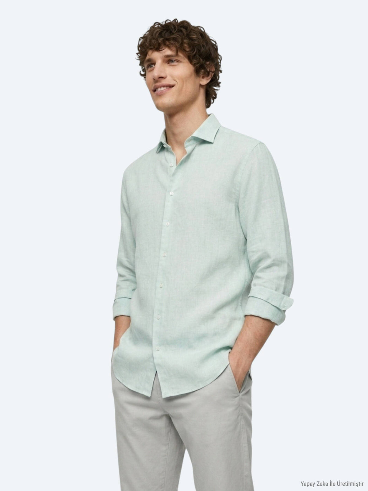 Mint Düz Regular Fit Uzun Dokuma Casual Pamuk Karışımlı Gömlek