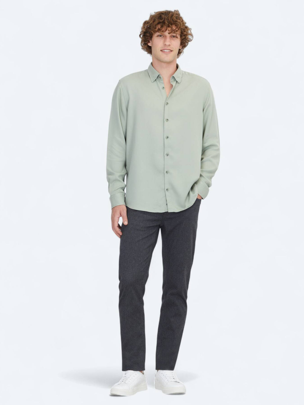 Mint Regular Fit Uzun Dokuma Casual Gömlek