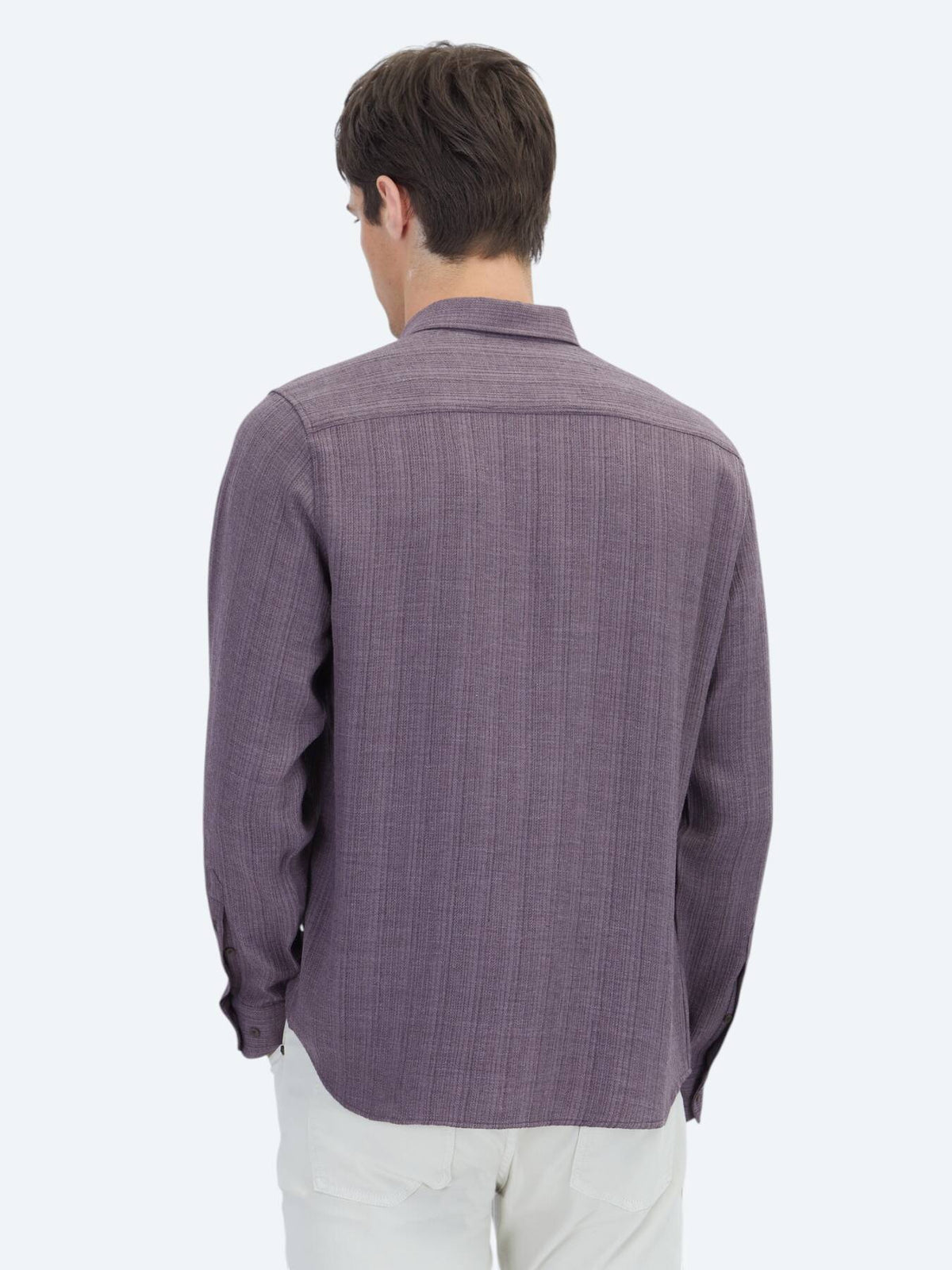 Mürdüm Çizgili Regular Fit Uzun Dokuma Casual Gömlek