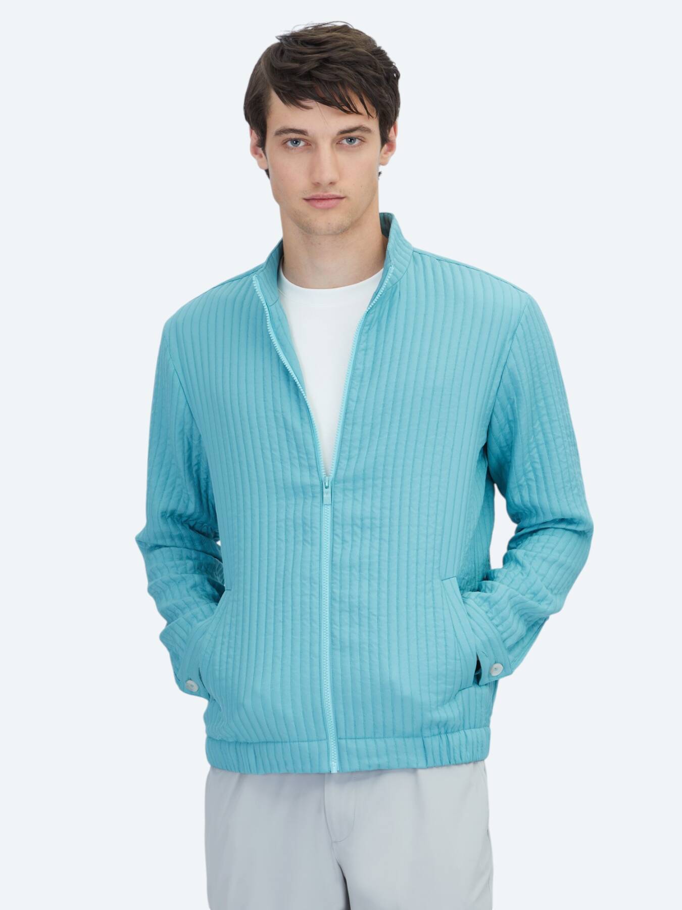 Nil Yeşili Regular Fit Dik Yaka Casual Dokuma Mont