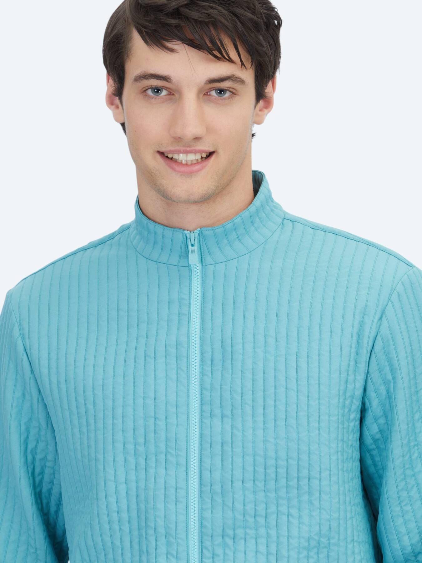 Nil Yeşili Regular Fit Dik Yaka Casual Dokuma Mont