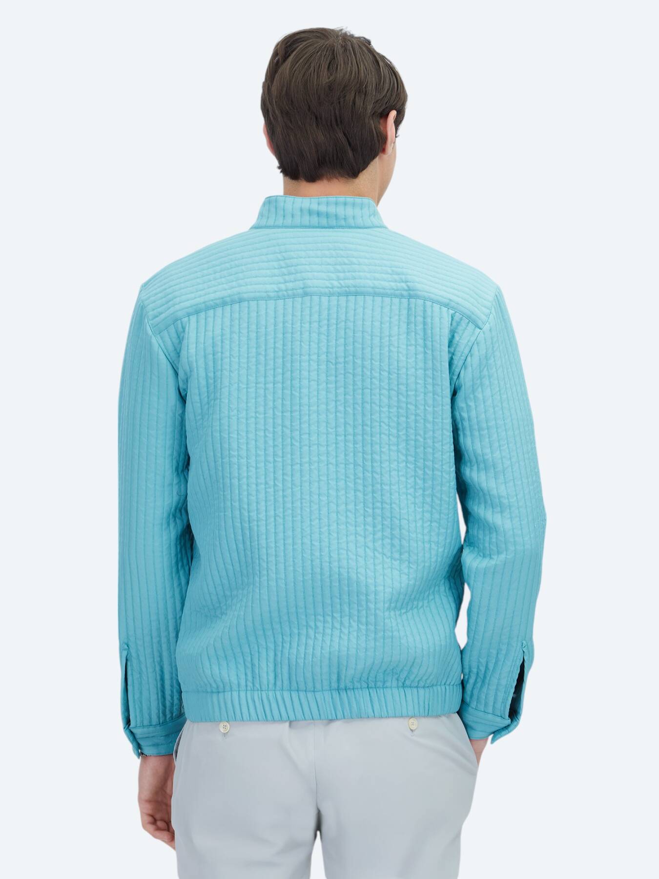 Nil Yeşili Regular Fit Dik Yaka Casual Dokuma Mont