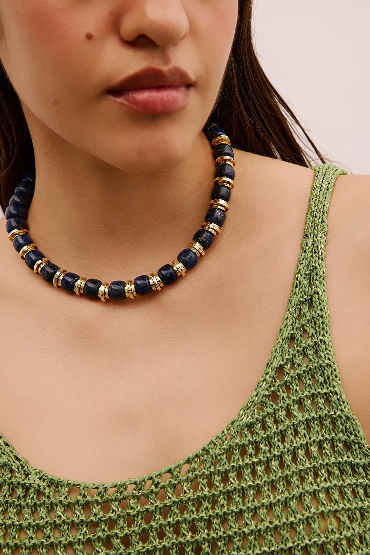 Lapis Taşlı Gold Kolye