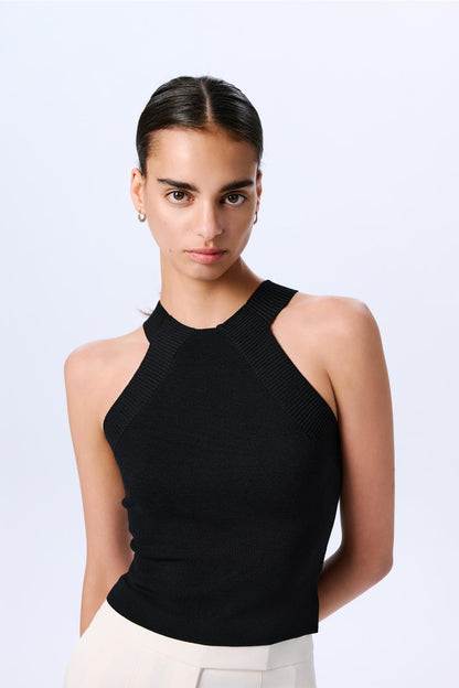 Omuz Dekolteli Basic Crop Siyah Bluz