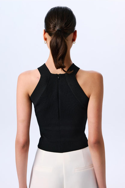 Omuz Dekolteli Basic Crop Siyah Bluz