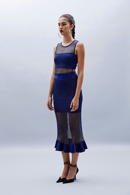 Parlak Taşlı Indigo Crop Bluz