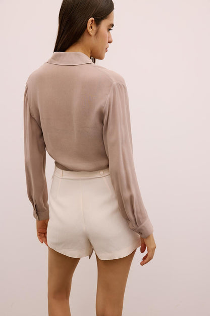 Payet Işlemeli Bağlamalı Vizon Crop Bluz