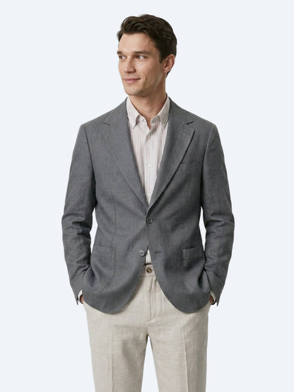 Petrol Düz Modern Fit Keten Karışımlı Ceket