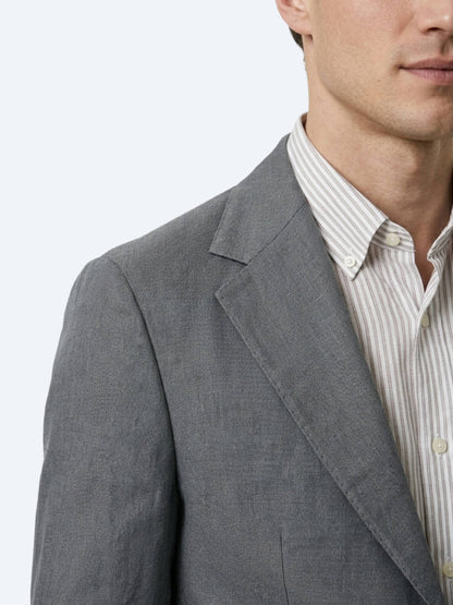Petrol Düz Modern Fit Keten Karışımlı Ceket
