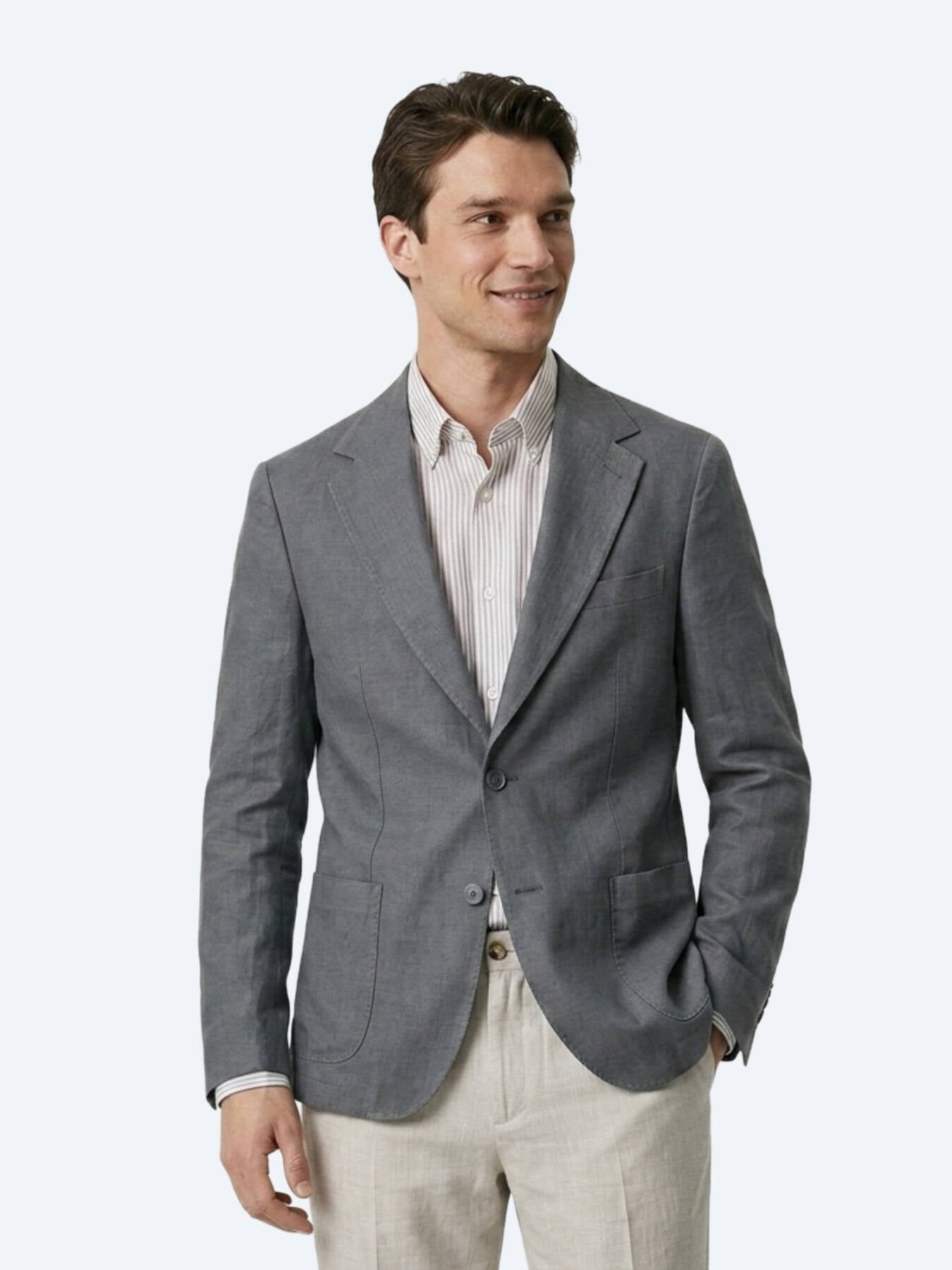 Petrol Düz Modern Fit Keten Karışımlı Ceket