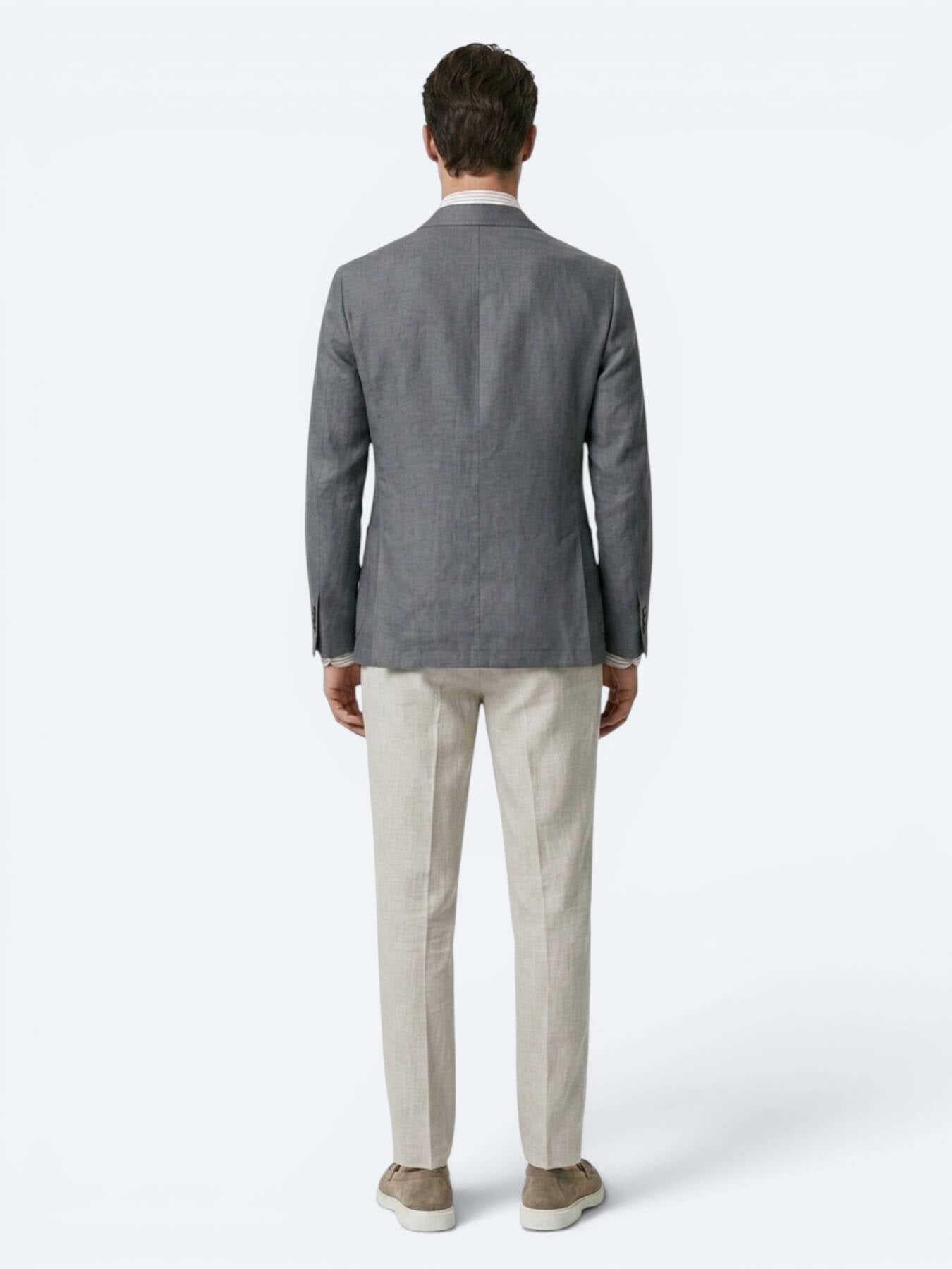 Petrol Düz Modern Fit Keten Karışımlı Ceket