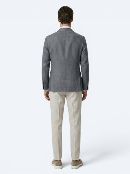 Petrol Düz Modern Fit Keten Karışımlı Ceket