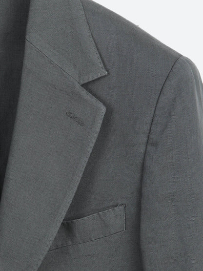 Petrol Düz Modern Fit Keten Karışımlı Ceket