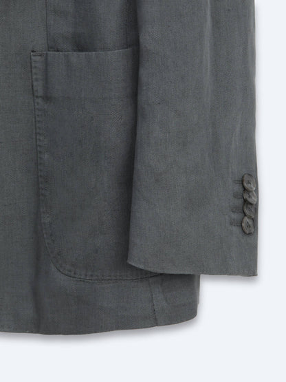 Petrol Düz Modern Fit Keten Karışımlı Ceket