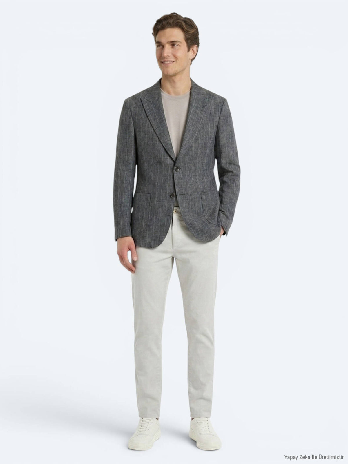 Petrol Modern Fit Keten Karışımlı Ceket