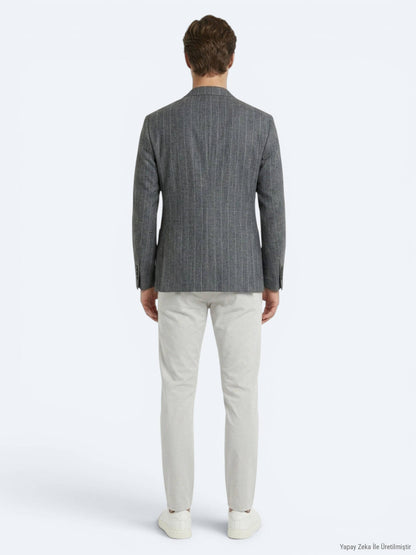 Petrol Modern Fit Keten Karışımlı Ceket