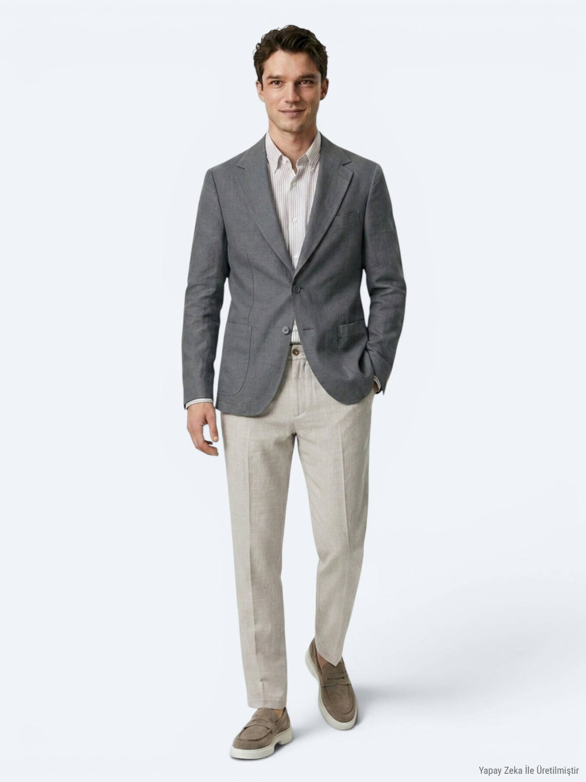 Petrol Modern Fit Keten Karışımlı Ceket