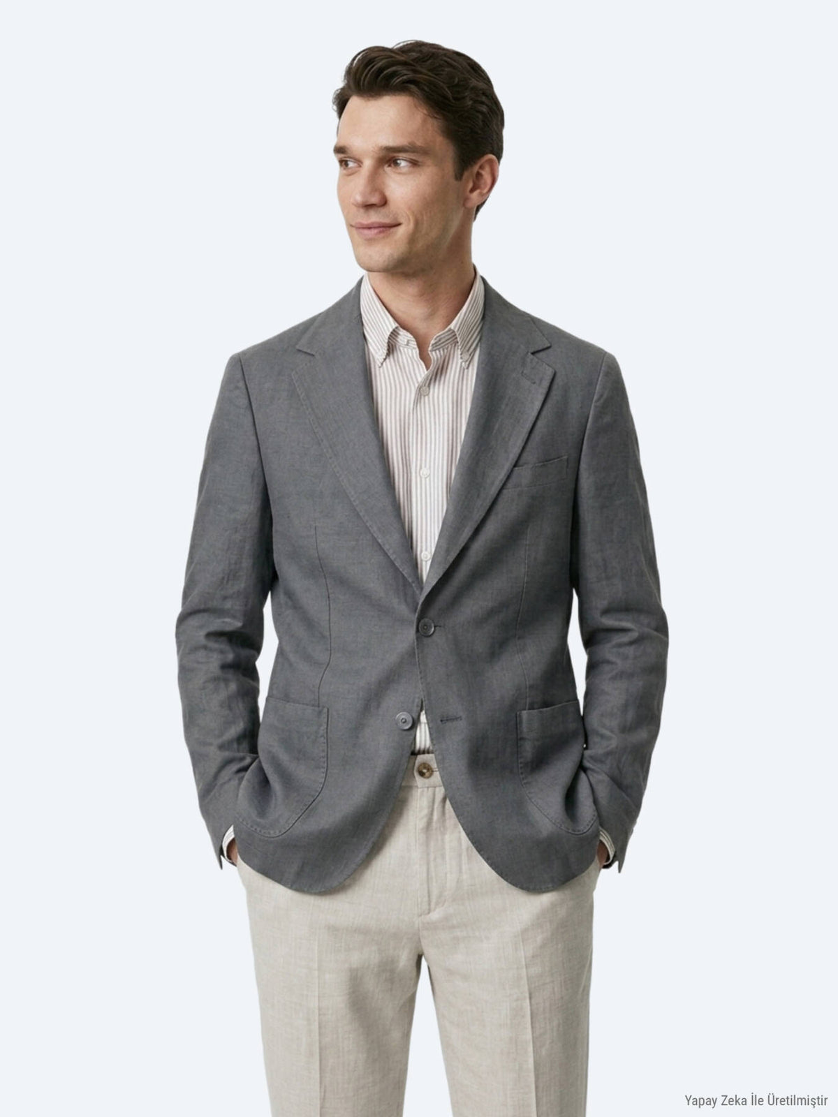 Petrol Modern Fit Keten Karışımlı Ceket