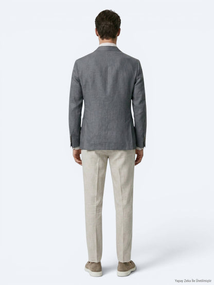 Petrol Modern Fit Keten Karışımlı Ceket