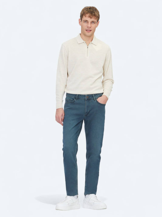 Petrol Slim Fit Denim Pamuk Karışımlı Pantolon
