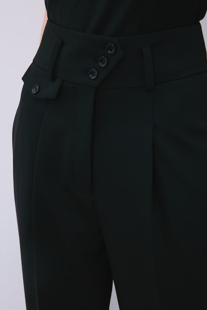 Pileli Dar Paça Yüksek Bel Siyah Pantolon