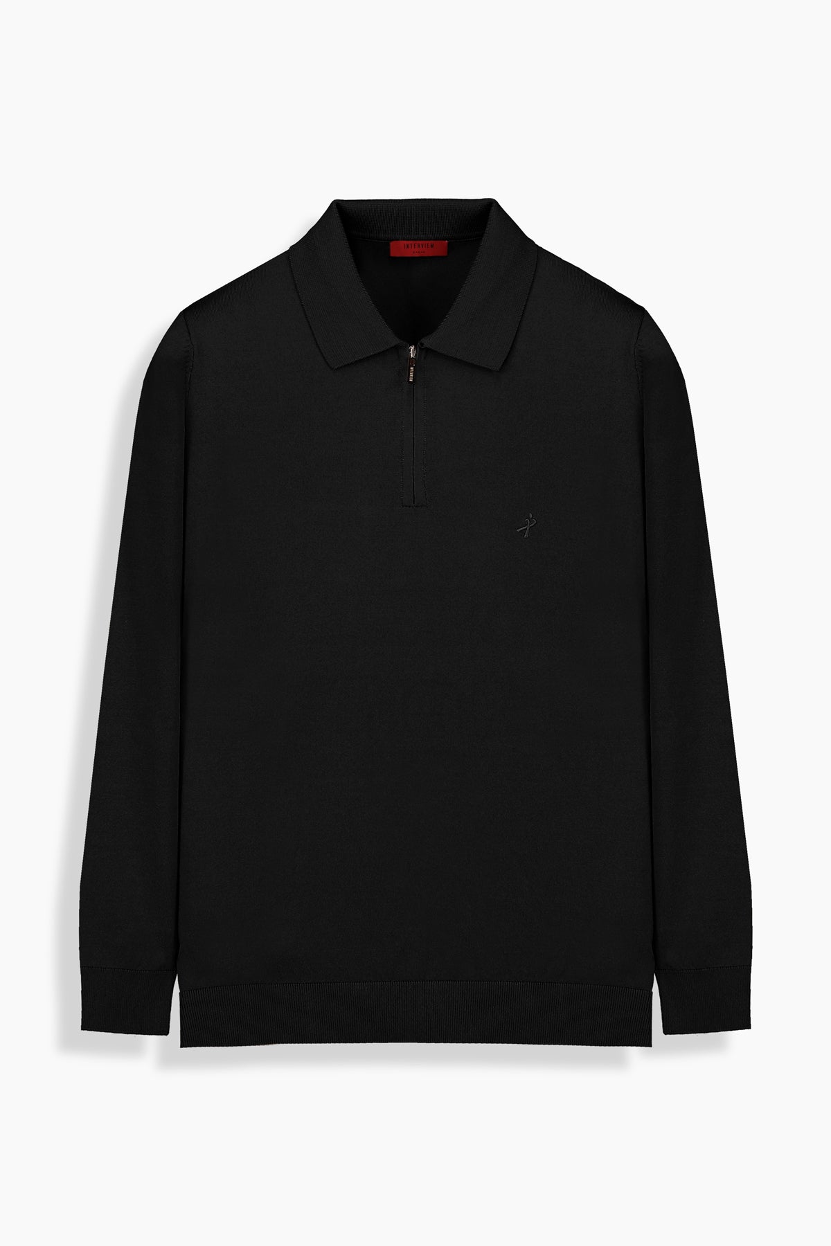 Polo Yaka Fermuarlı Siyah Triko