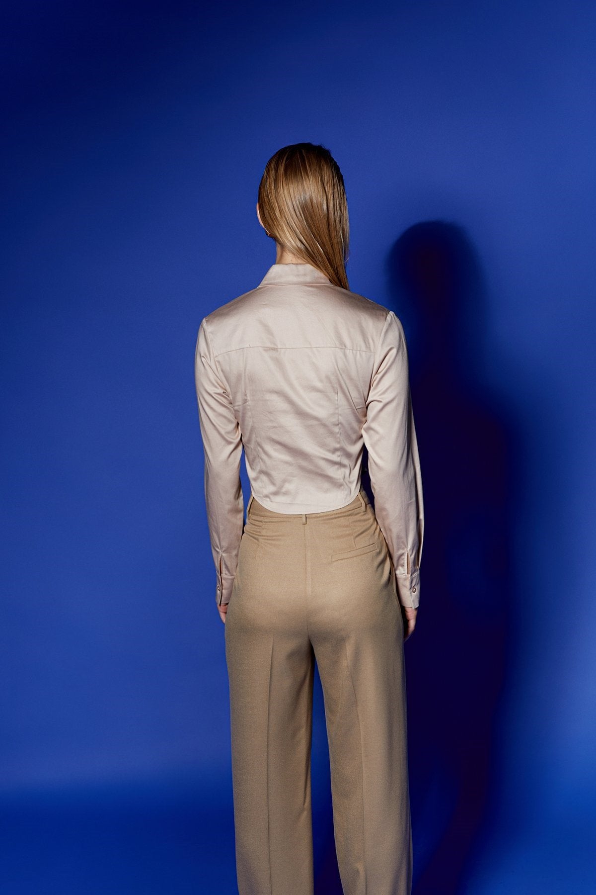 Poplin Bej Crop Gömlek