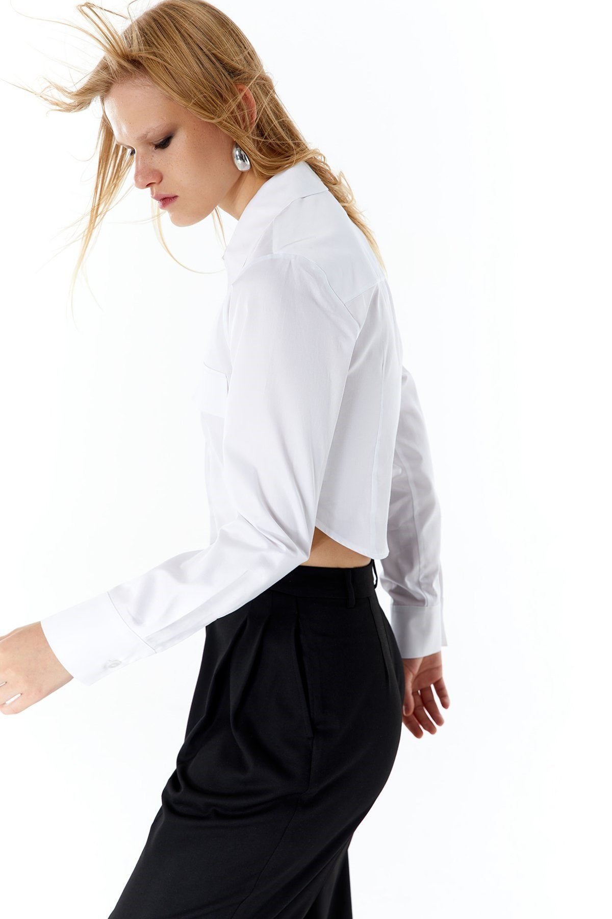 Poplin Beyaz Crop Gömlek