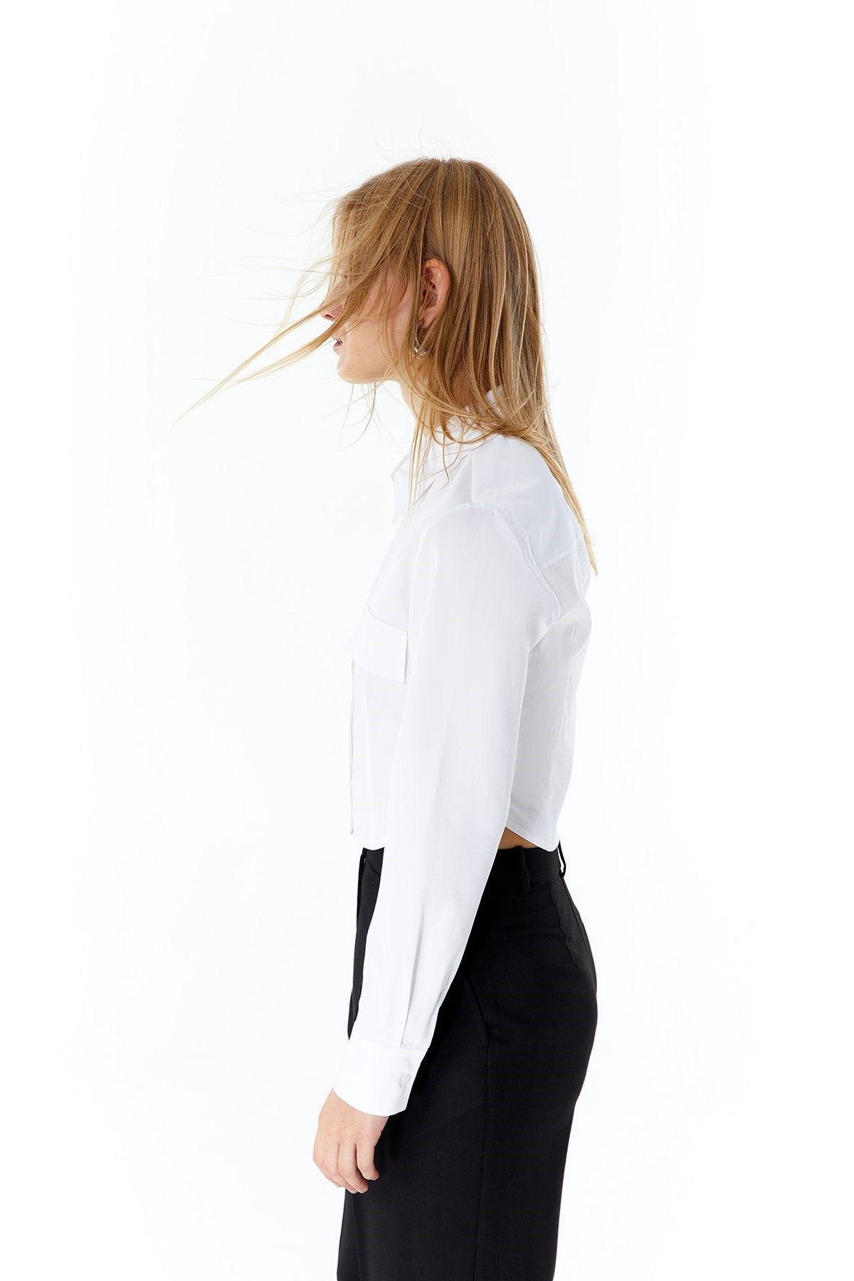 Poplin Beyaz Crop Gömlek