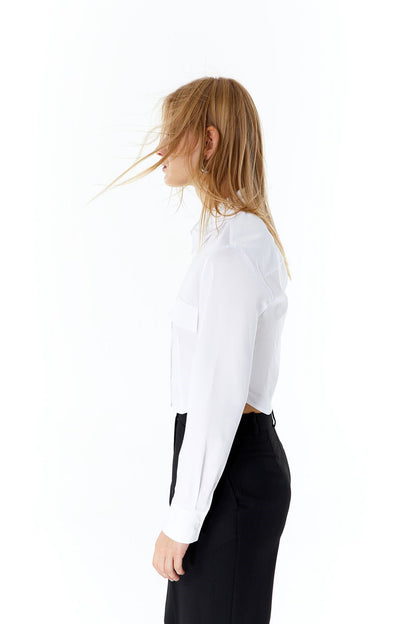 Poplin Beyaz Crop Gömlek