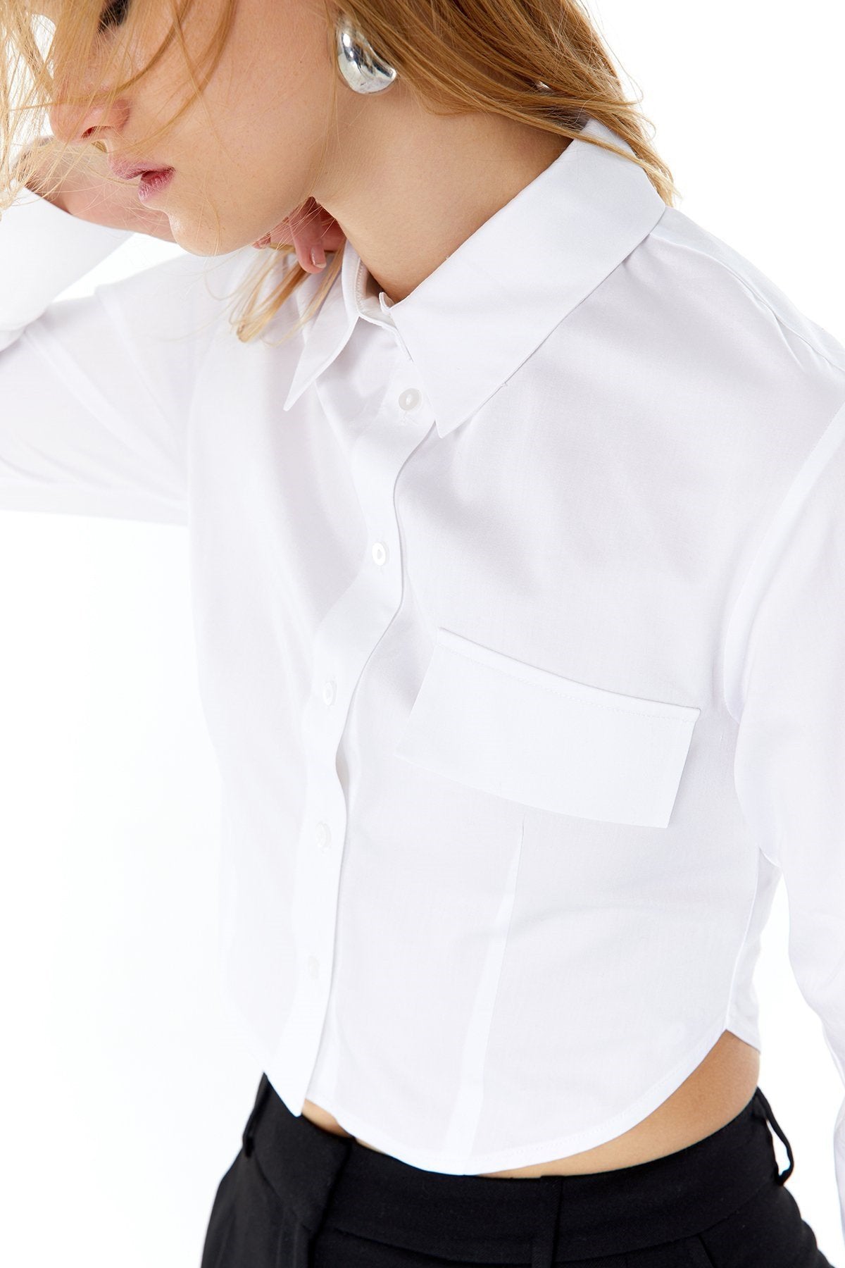 Poplin Beyaz Crop Gömlek