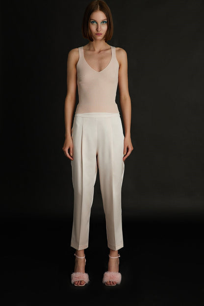 V Yaka Örgü Pudra Triko Crop Büstiyer