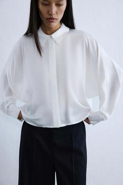 Rahat Form Yarasa Kol Ekru Gömlek