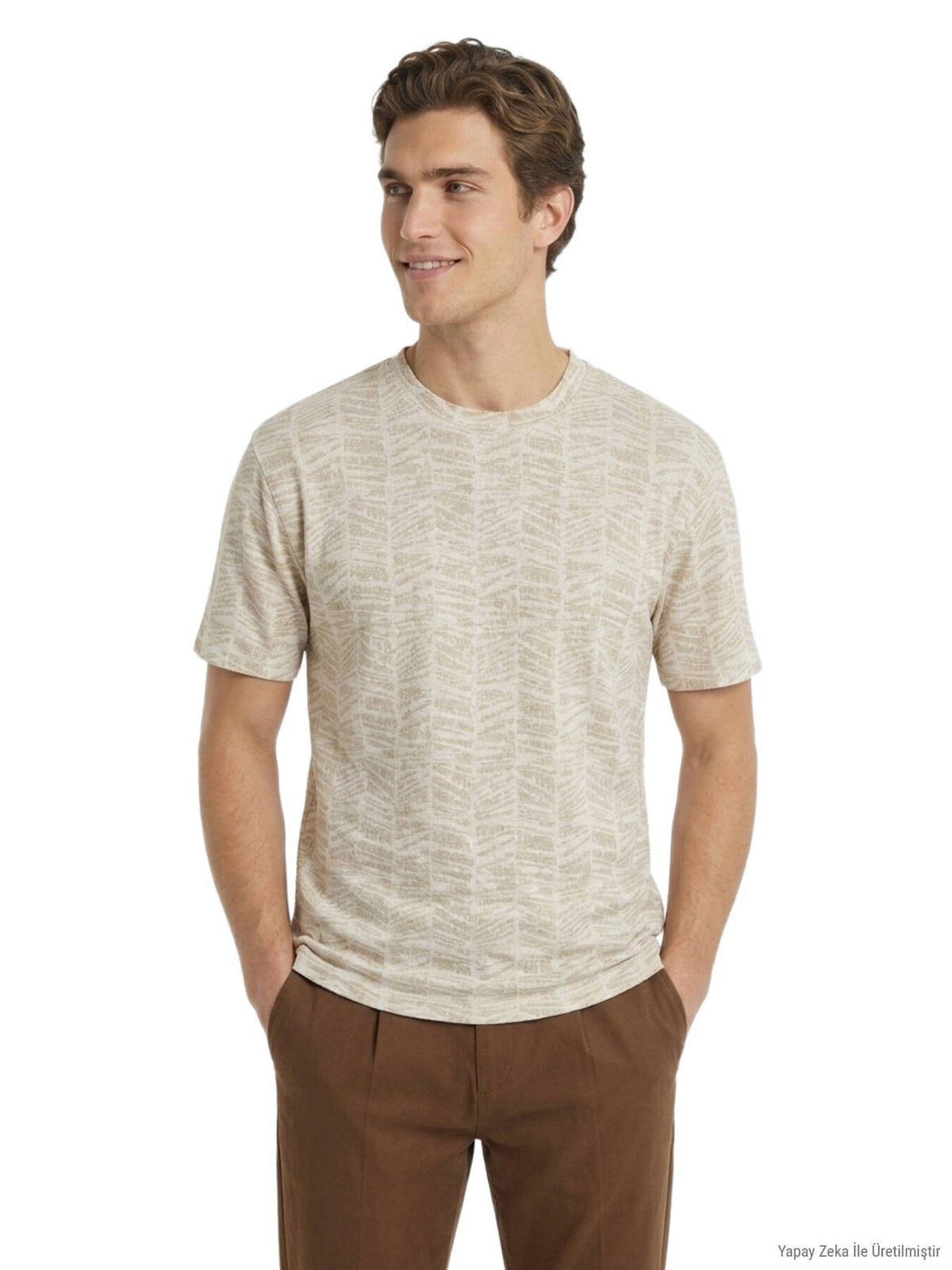Safran Baskılı Pamuk Karışımlı T-shirt